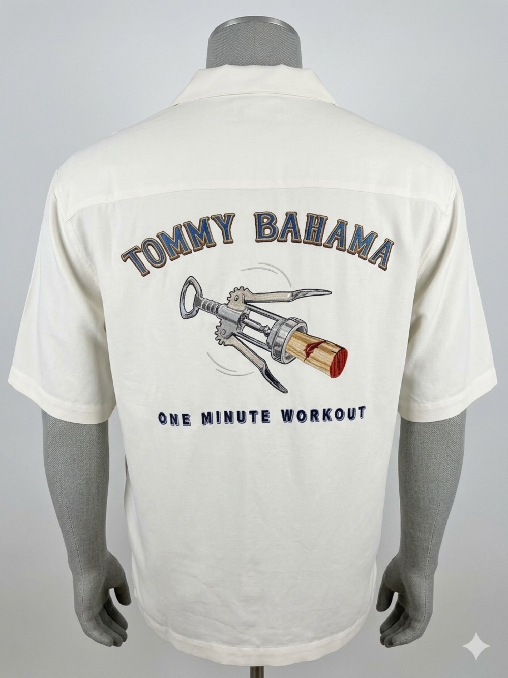 Tommy Bahama One Minute Workout Corkscrew Embroidered 100% Silk Camp Shirt M